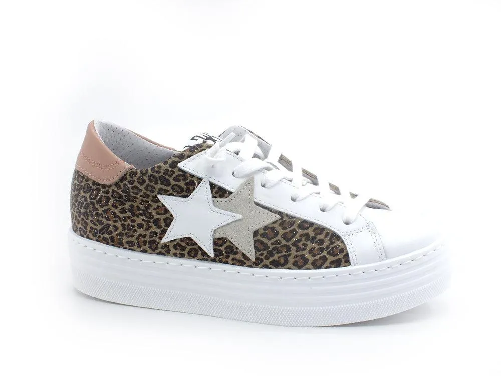 2STAR Sneaker Queen Low Platform Leopard White Pink 2SD3442