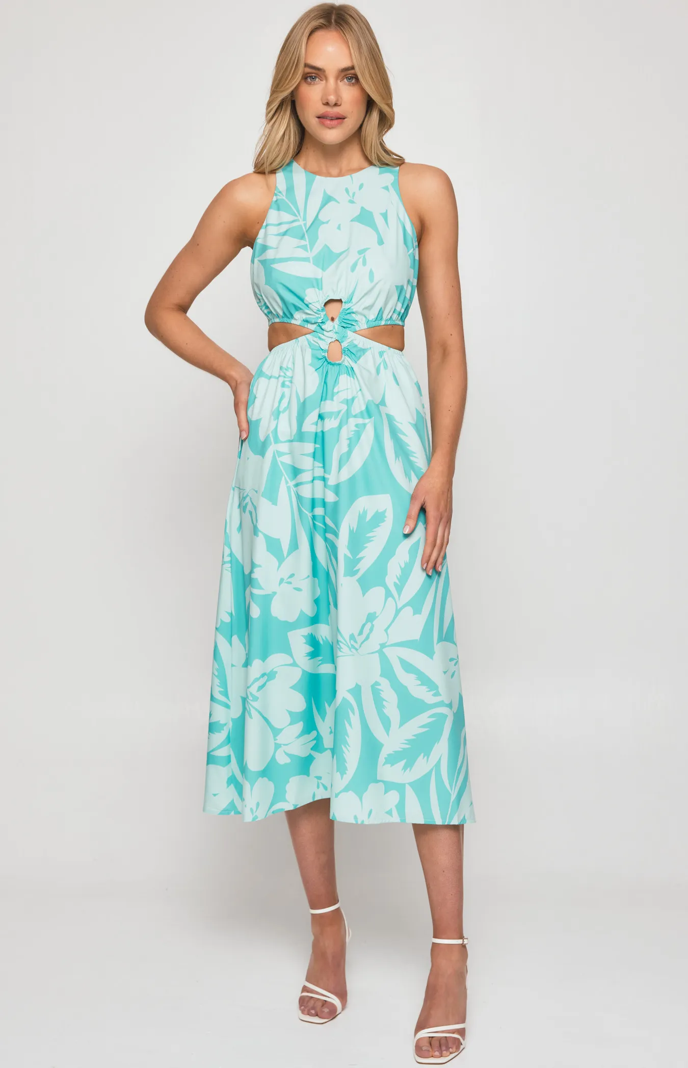 Abstract Printed Midi Dress with Loop Cut Out Details (SDR1327B)