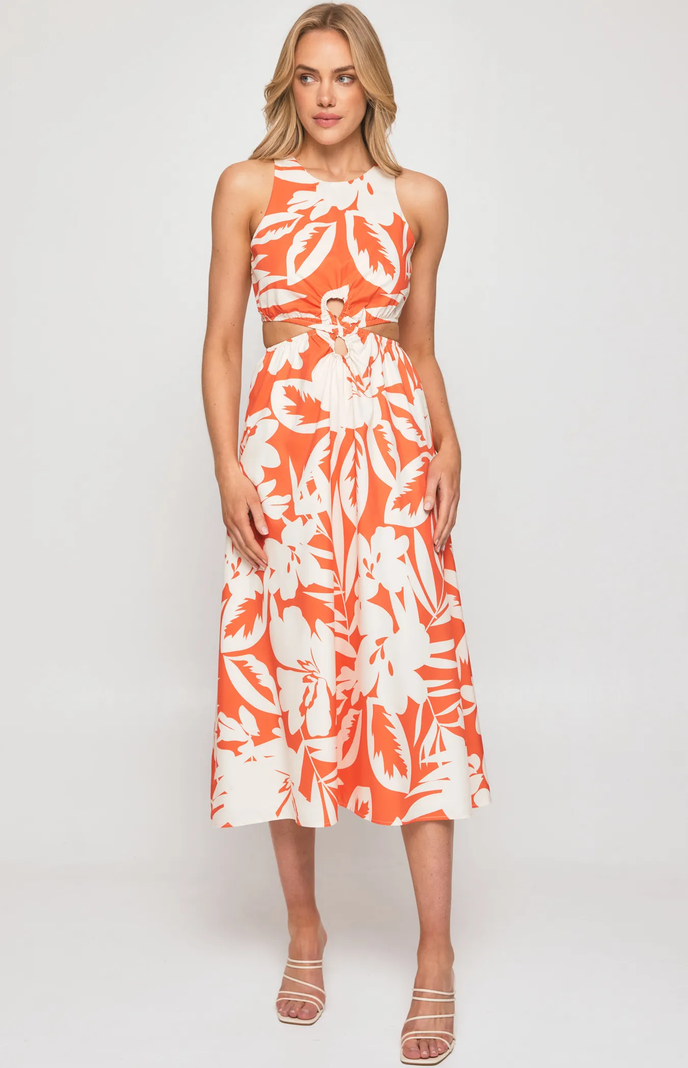 Abstract Printed Midi Dress with Loop Cut Out Details (SDR1327B)