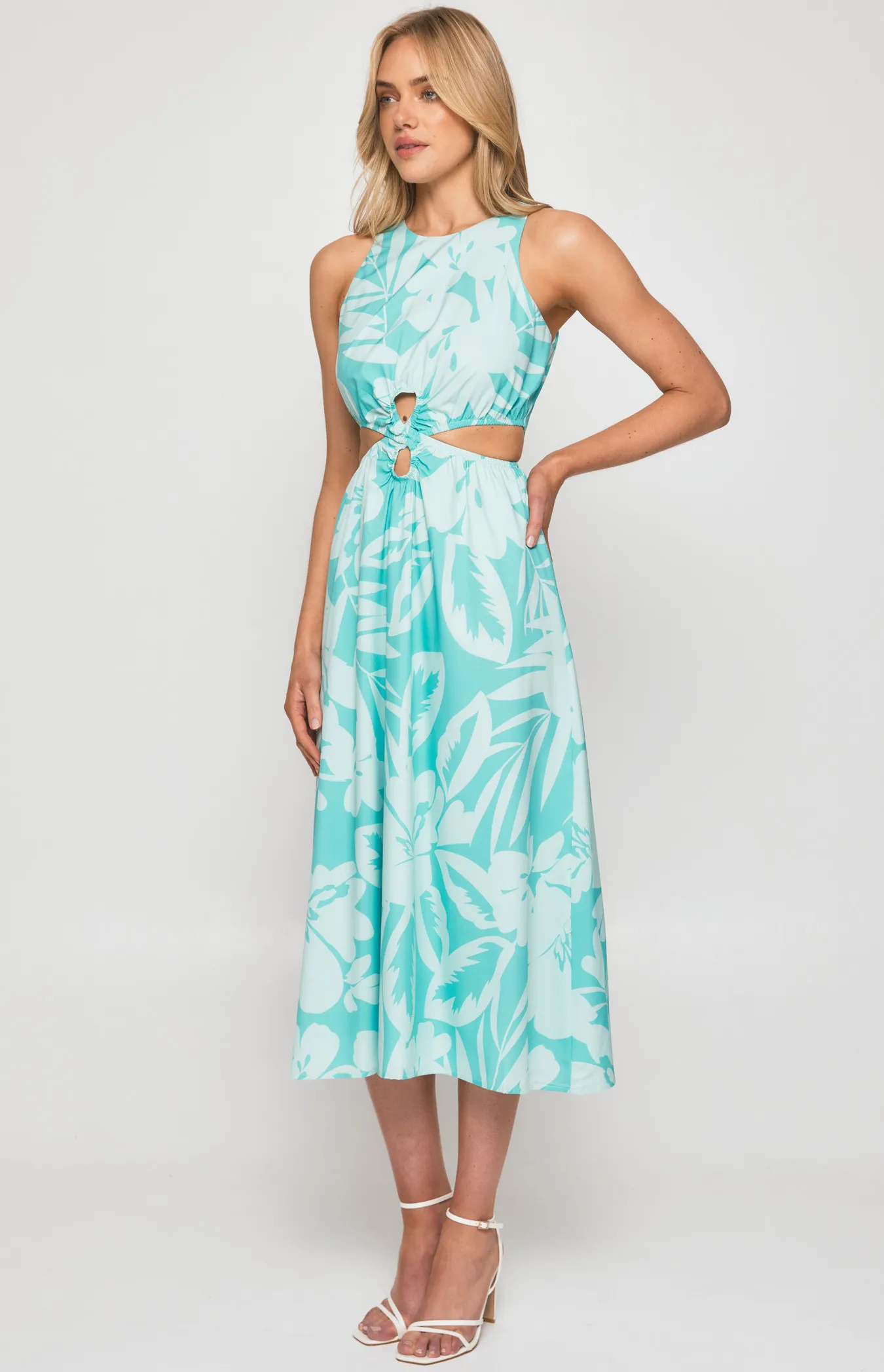 Abstract Printed Midi Dress with Loop Cut Out Details (SDR1327B)