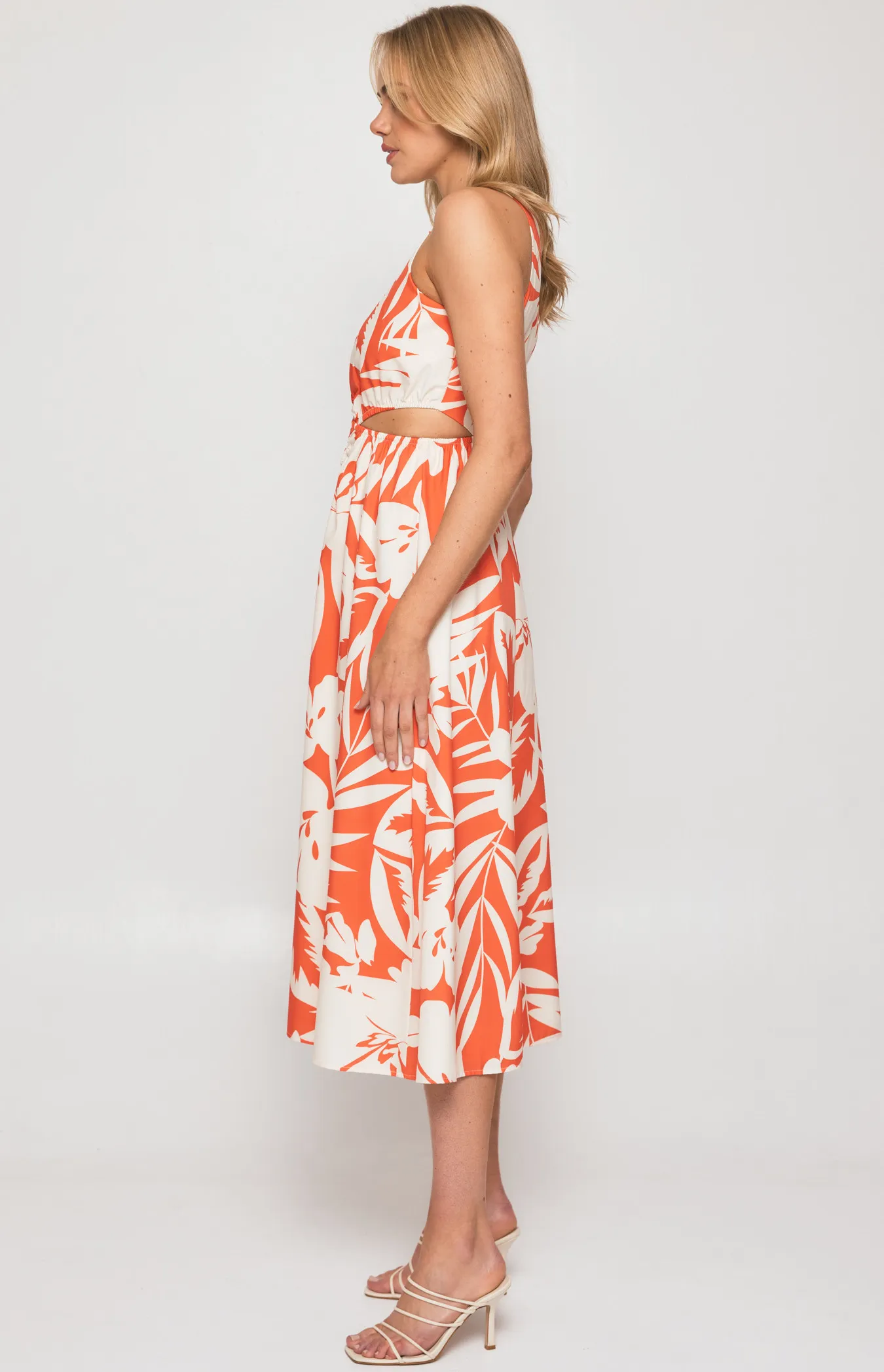 Abstract Printed Midi Dress with Loop Cut Out Details (SDR1327B)