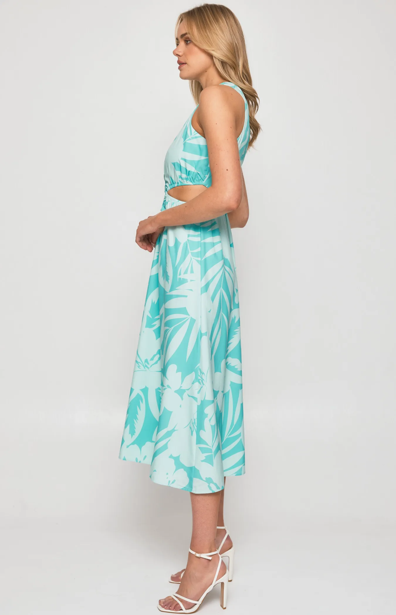 Abstract Printed Midi Dress with Loop Cut Out Details (SDR1327B)