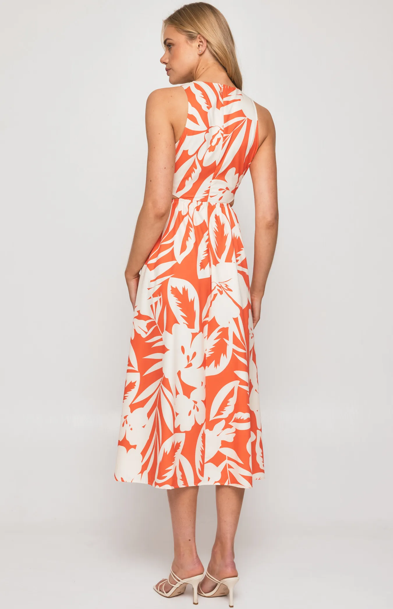 Abstract Printed Midi Dress with Loop Cut Out Details (SDR1327B)