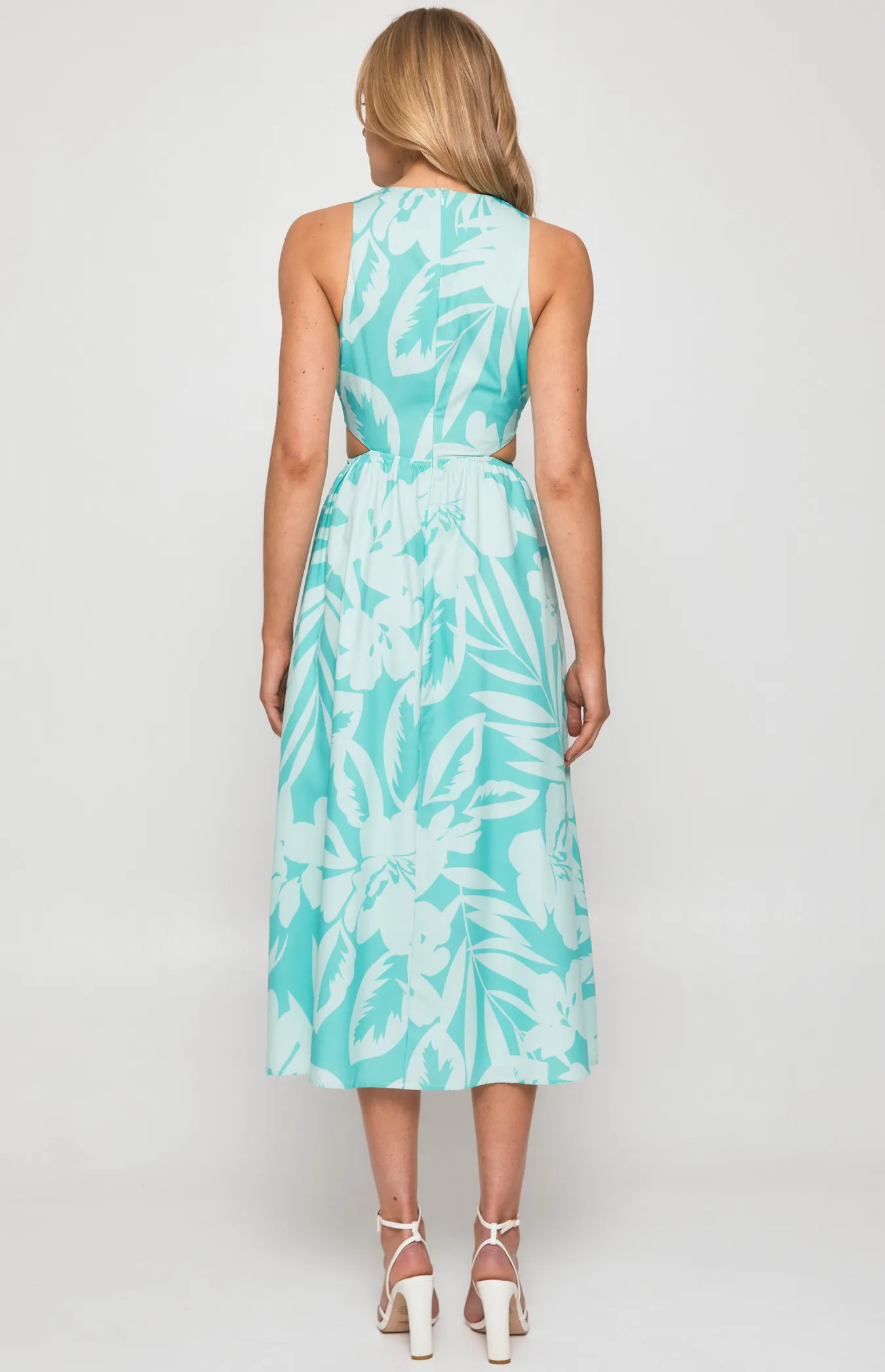 Abstract Printed Midi Dress with Loop Cut Out Details (SDR1327B)