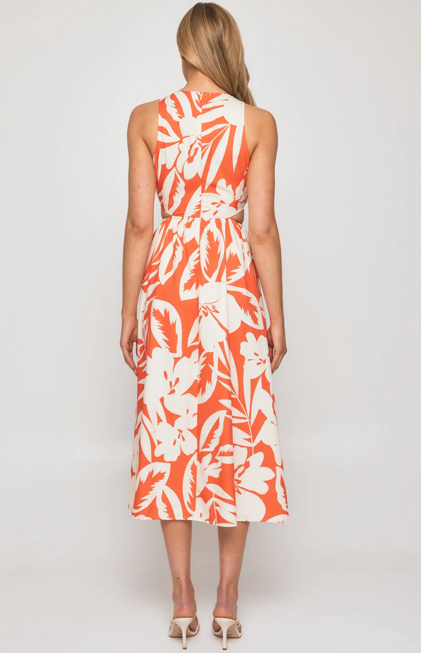 Abstract Printed Midi Dress with Loop Cut Out Details (SDR1327B)