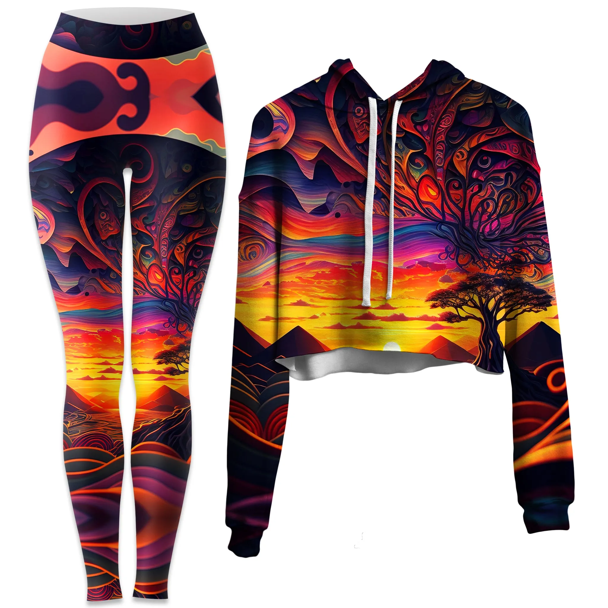 Acid Sunset Crop Hoodie and Leggings Combo