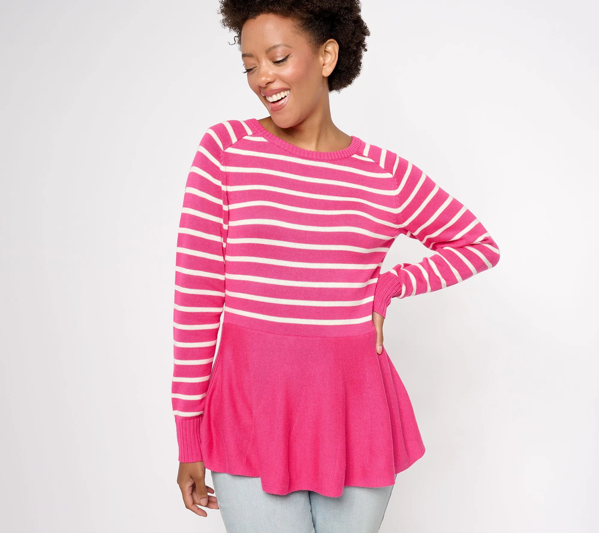 AnyBody Stripe Peplum Sweater