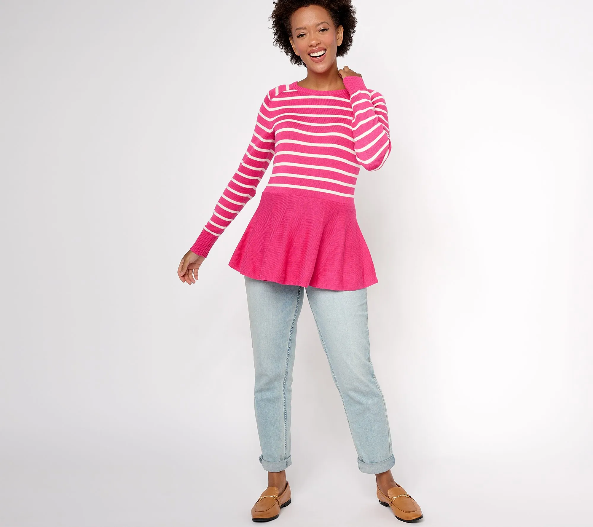 AnyBody Stripe Peplum Sweater