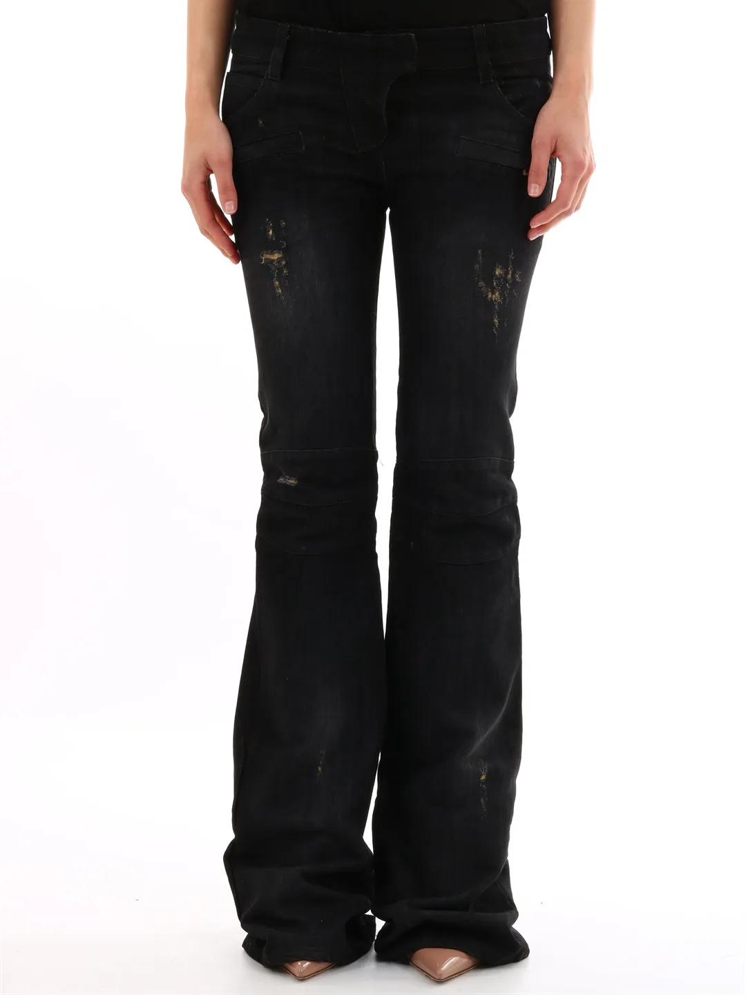 Balmain Ripped-Detail Flared Denim Jeans