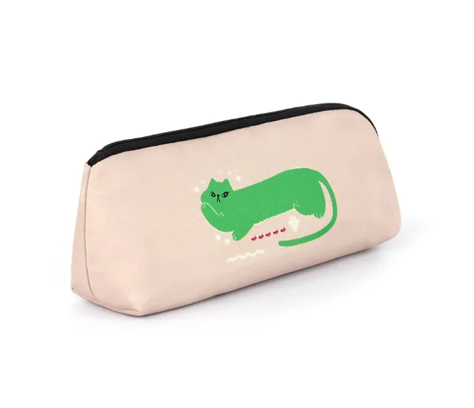 Beige Green Cat Graphic Pencil Cases Stationery Zipper School 19cm Office Cosmetics Pouches Artists Designer Prints Gifts Bags P