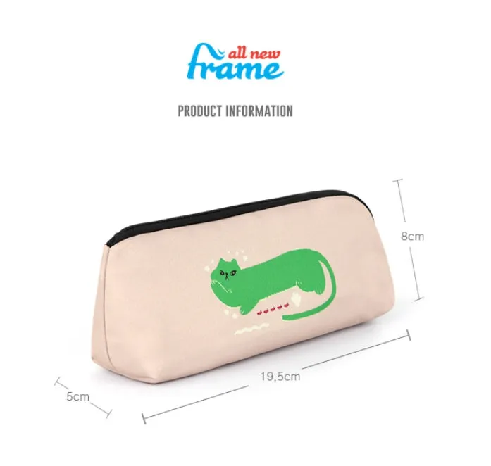 Beige Green Cat Graphic Pencil Cases Stationery Zipper School 19cm Office Cosmetics Pouches Artists Designer Prints Gifts Bags P