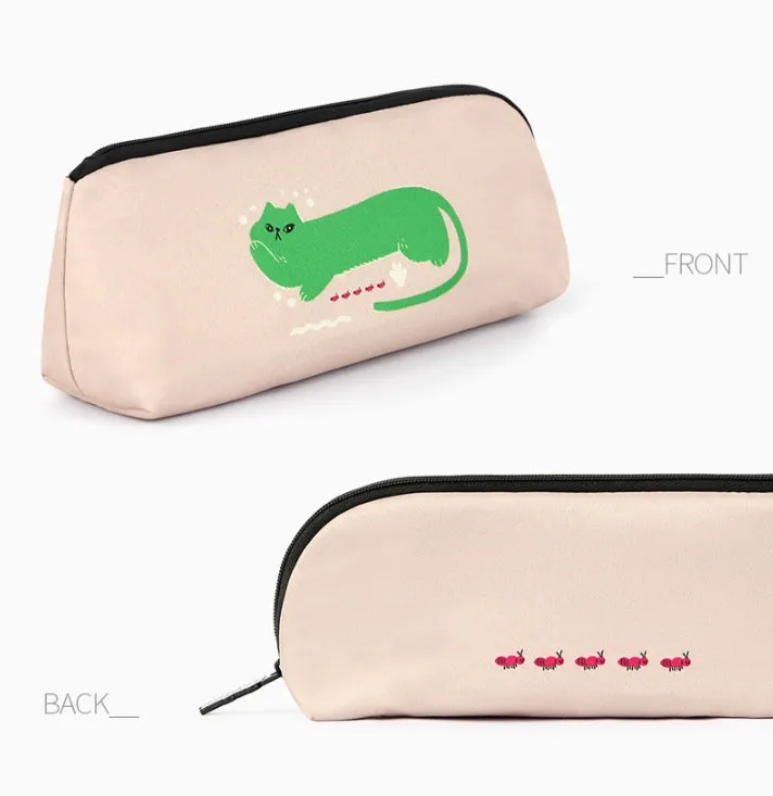 Beige Green Cat Graphic Pencil Cases Stationery Zipper School 19cm Office Cosmetics Pouches Artists Designer Prints Gifts Bags P