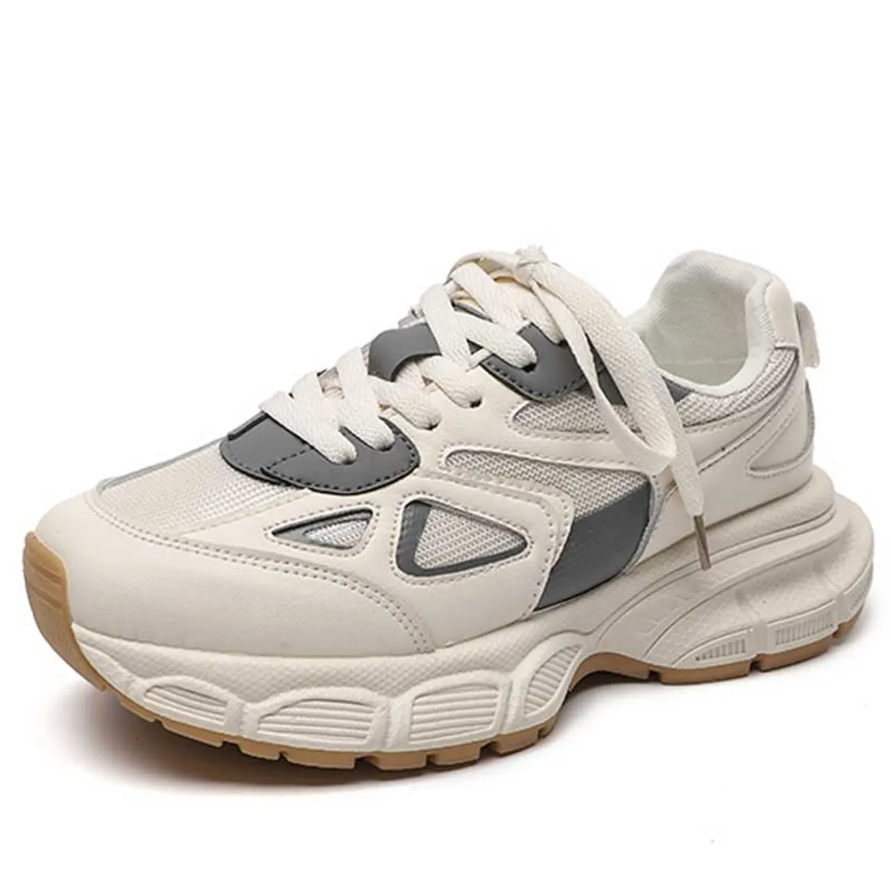 Beige mesh vamp thick sole casual shoe sneaker