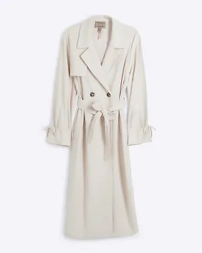 Beige tie cuff belted trench coat