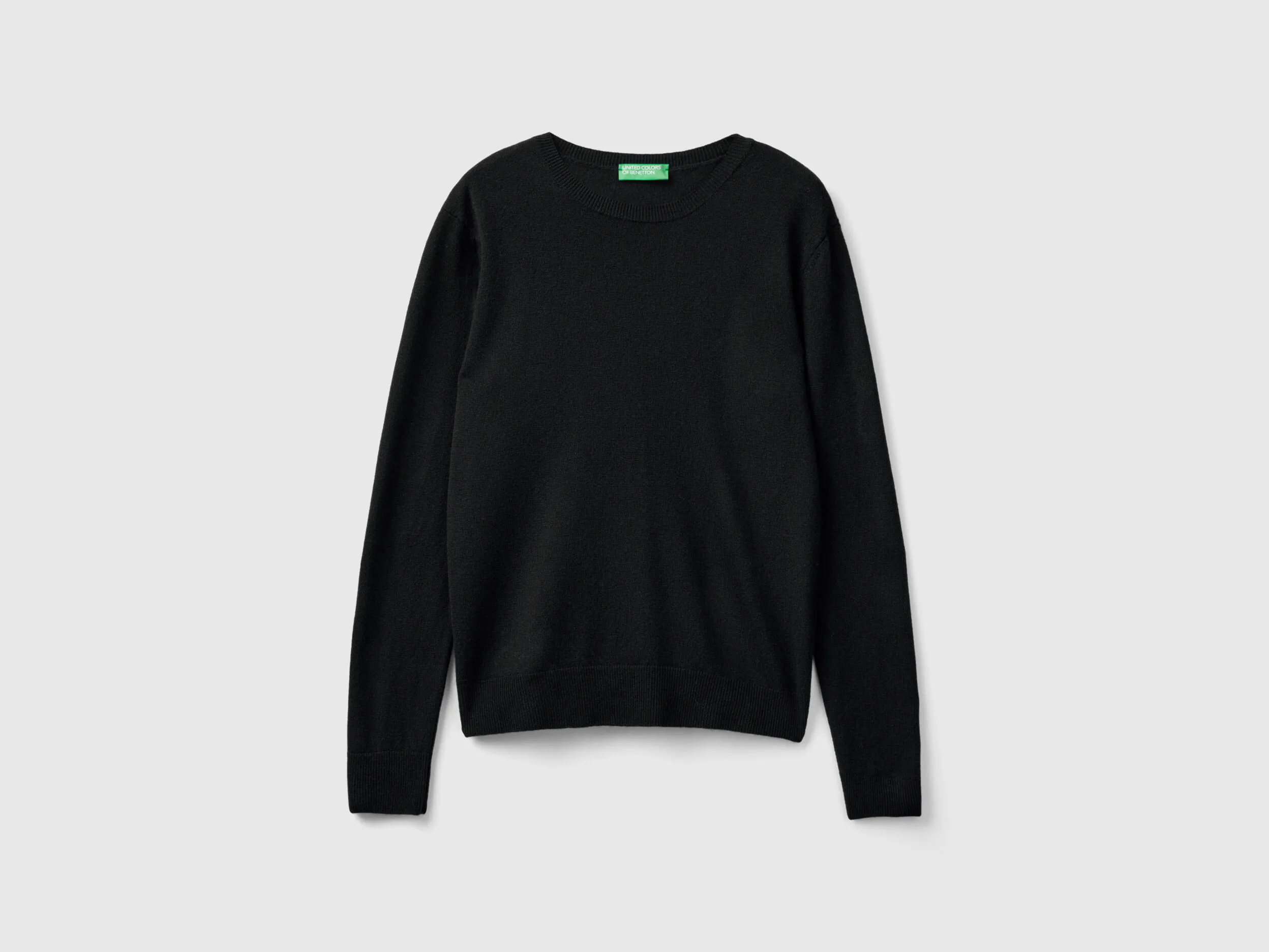 Black crew neck sweater in Merino wool - Black | Benetton