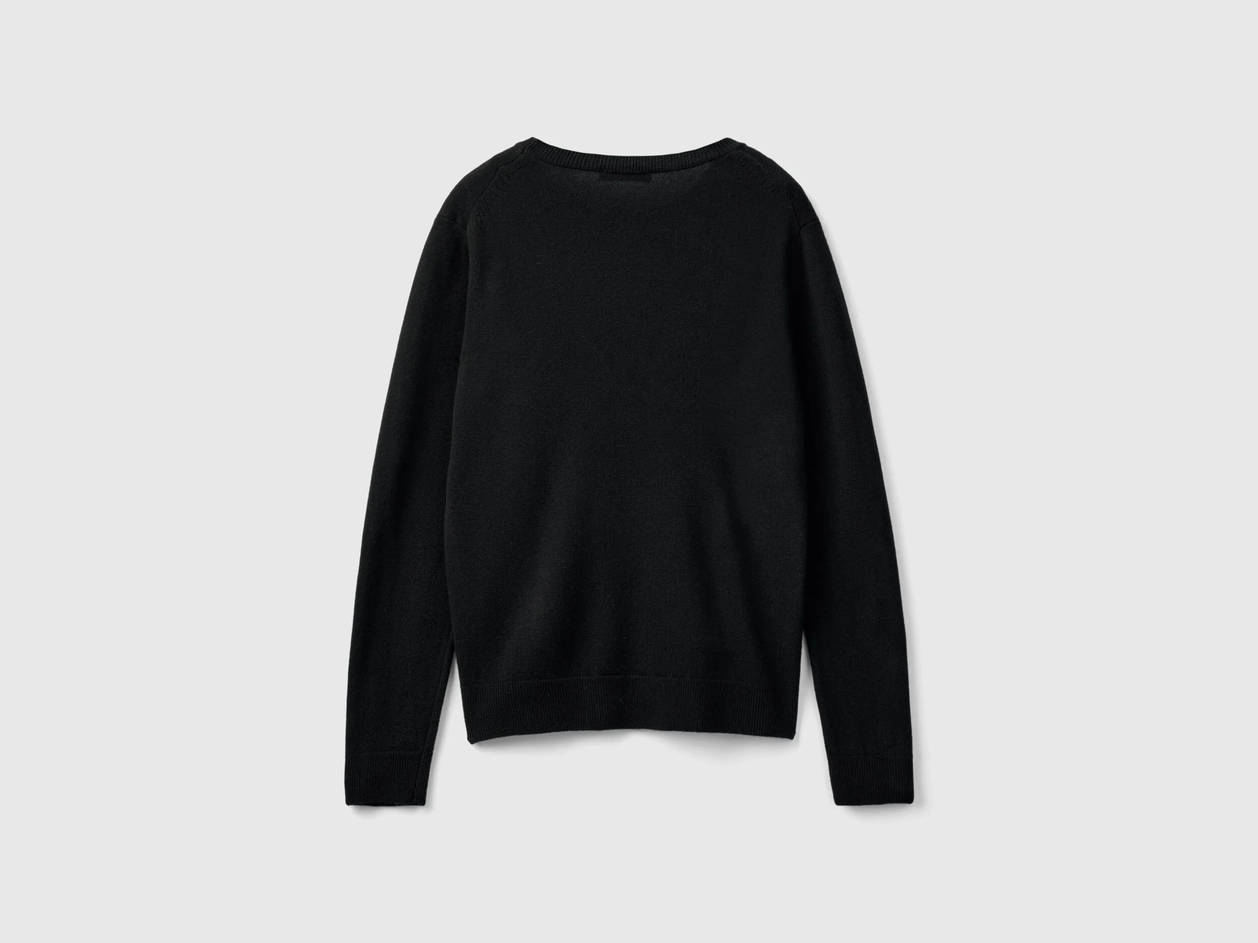 Black crew neck sweater in Merino wool - Black | Benetton