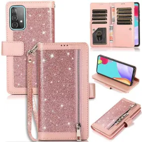 Bling Wallet Case with Wrist Strap for Samsung A32(5G)