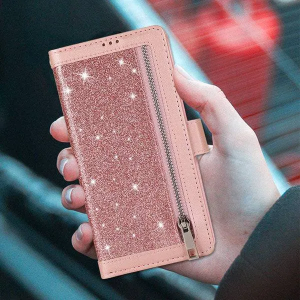 Bling Wallet Case with Wrist Strap for Samsung A32(5G)