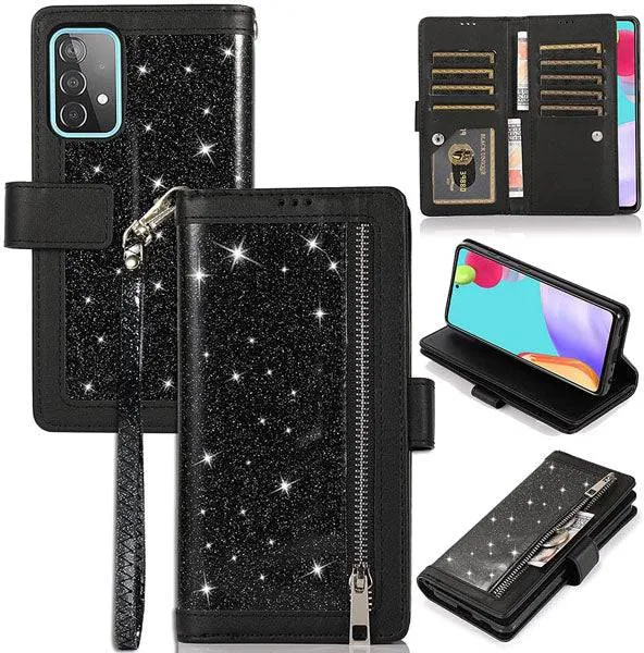 Bling Wallet Case with Wrist Strap for Samsung A32(5G)