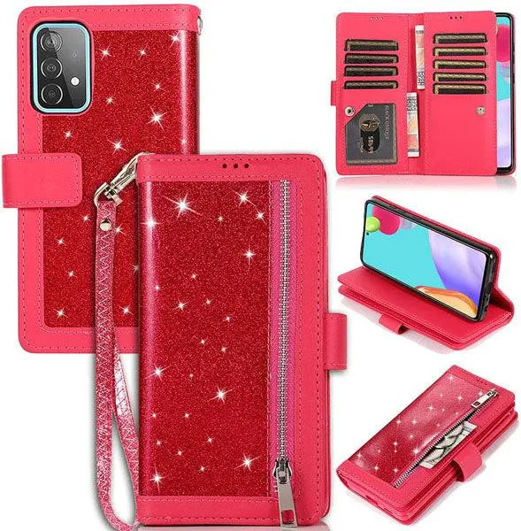 Bling Wallet Case with Wrist Strap for Samsung A32(5G)