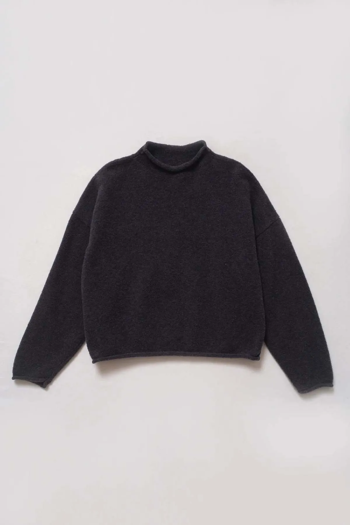 Boucle Rolled Sweater - Charcoal