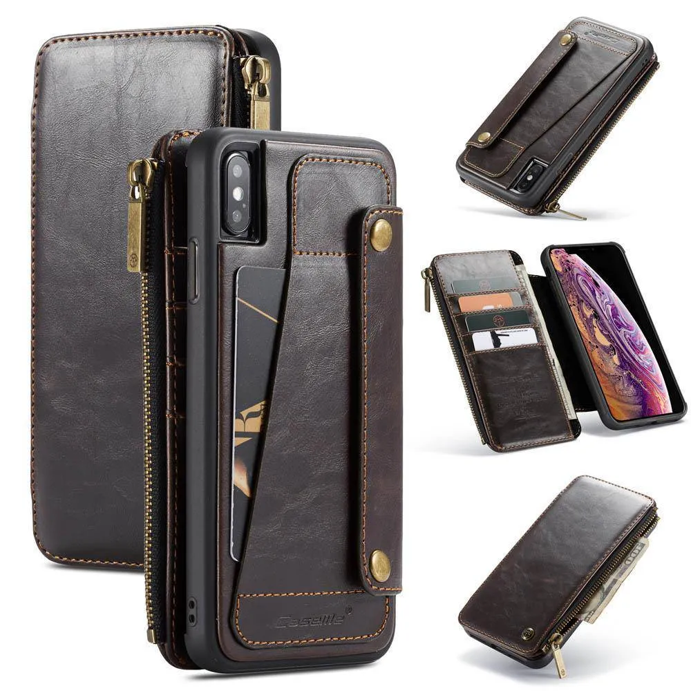 Business Zipper Wallet Detachable 2 in 1 Case For iPhone