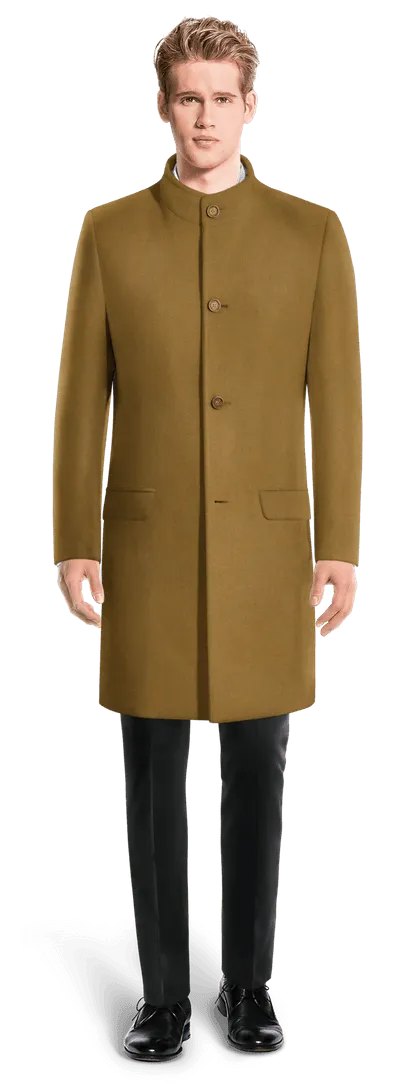 Camel Long Funnel neck Coat