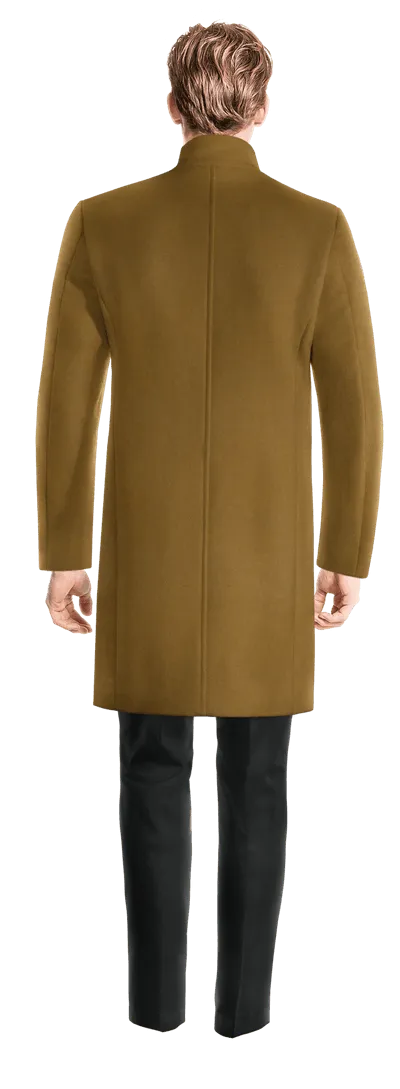 Camel Long Funnel neck Coat