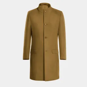 Camel Long Funnel neck Coat