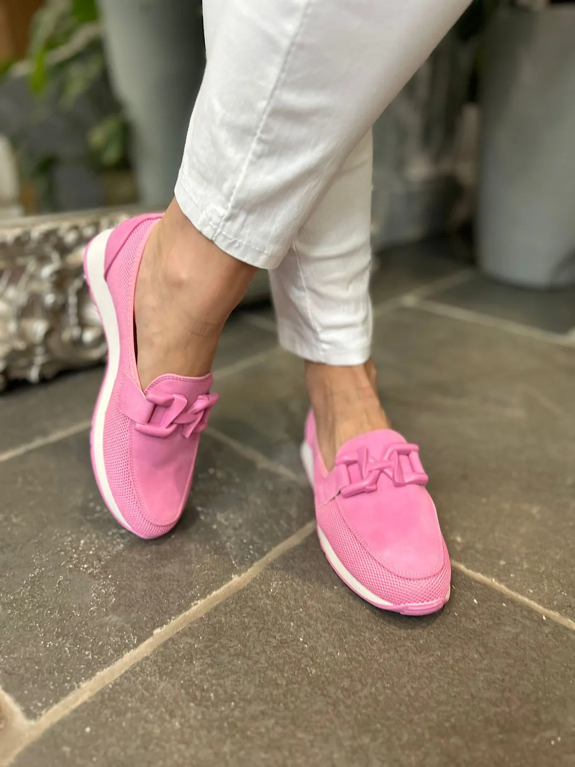 Candy Pink Chain Detail Mesh Loafer Size 5