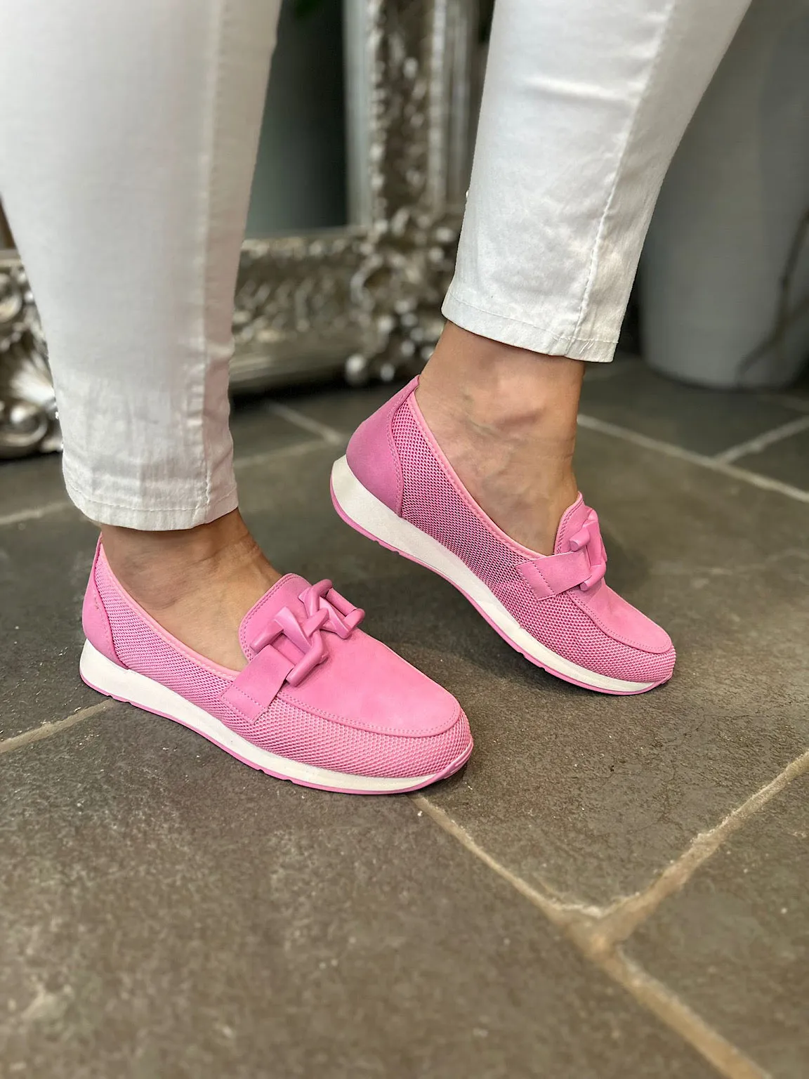 Candy Pink Chain Detail Mesh Loafer Size 5