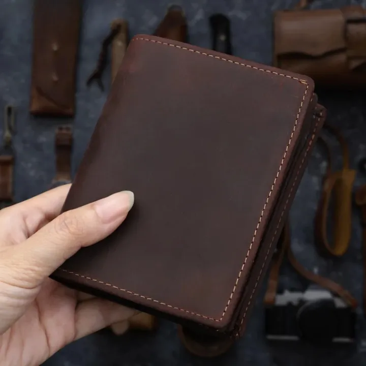 Casual Retro Style Genuine Leather Folded Wallet for Men and Women