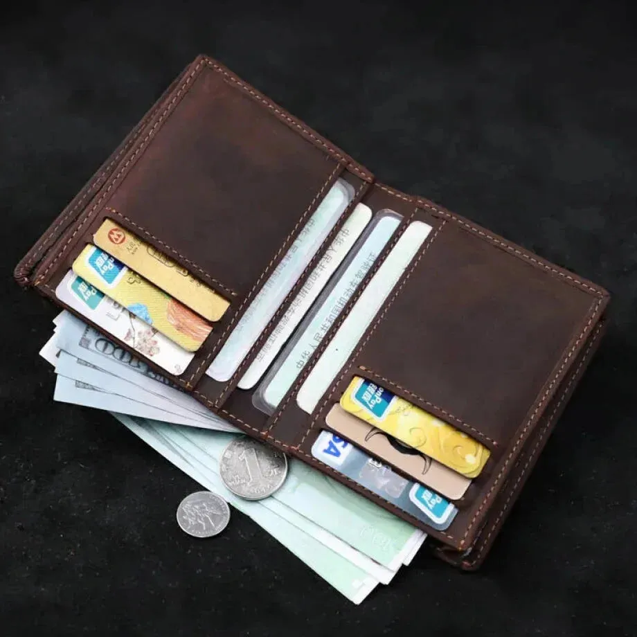 Casual Retro Style Genuine Leather Folded Wallet for Men and Women