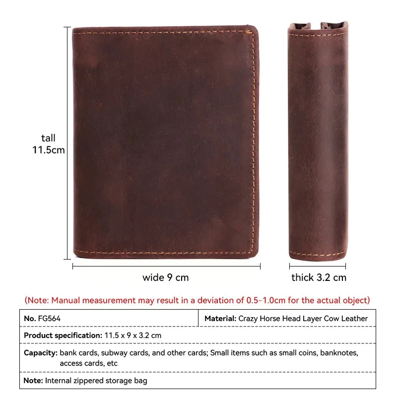 Casual Retro Style Genuine Leather Folded Wallet for Men and Women