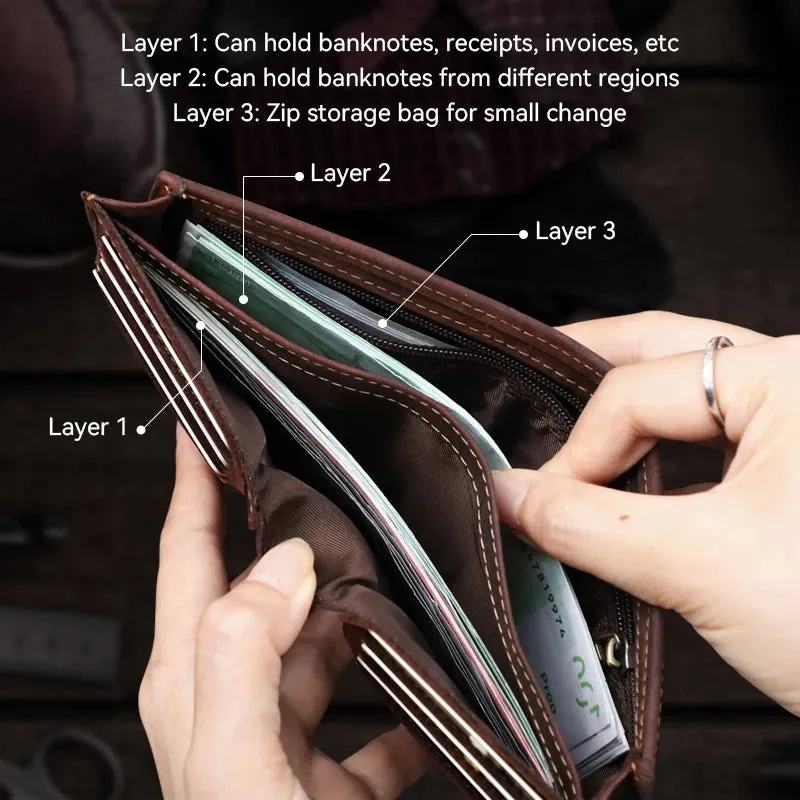 Casual Retro Style Genuine Leather Folded Wallet for Men and Women