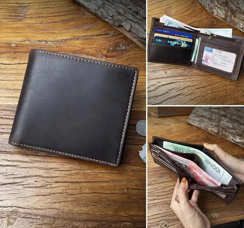 Casual Retro Style Genuine Leather Folded Wallet for Men and Women