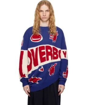 Charles Jeffrey Loverboy Blue & Red Topsy Turvy Loverboy Logo Sweater