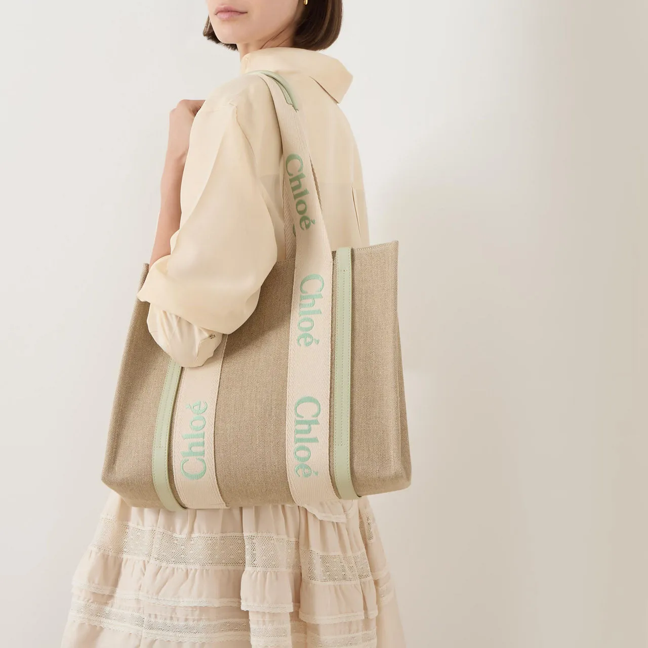 CHLOÉ Woody Tote Bag - Light Eucalyptus