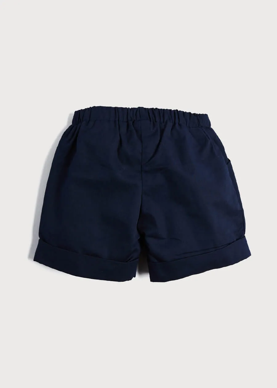 Classic Turn-up Hem Cotton Shorts in Navy (18mths-3yrs)