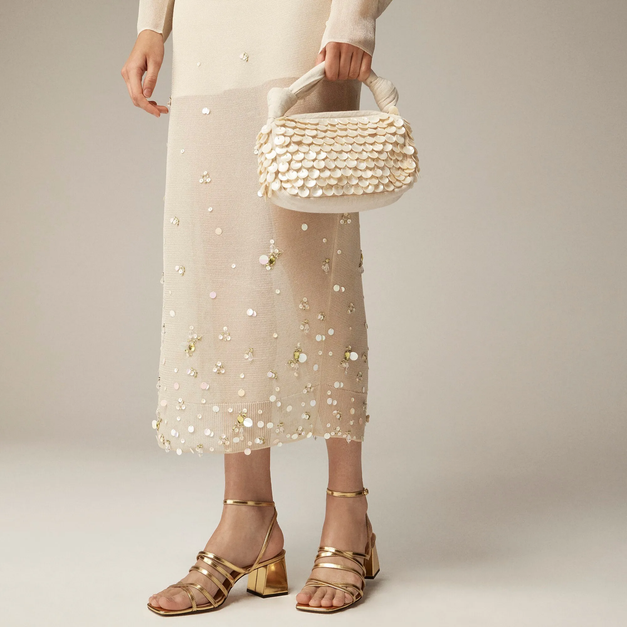 Collection sheer sweater-skirt with sequins