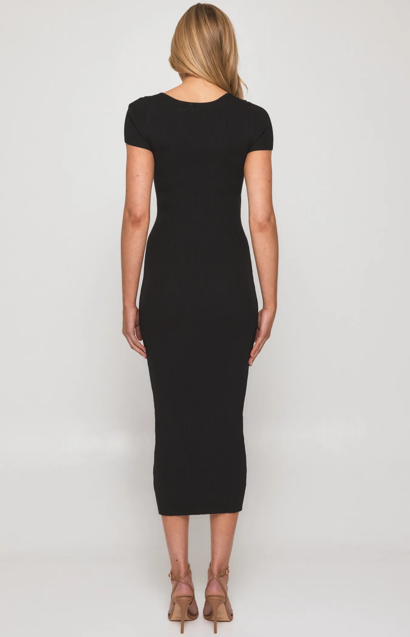 Contrast Binding Knit Midi Dress with Asymmetric Cut Out (SKN641) 