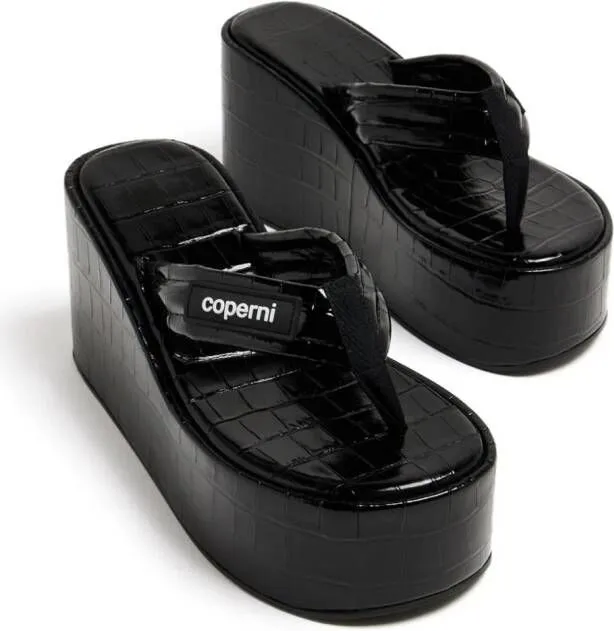 Coperni logo-patch leather platform sandals Black