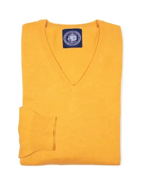 COTTON CASHMERE V-NECK SWEATER - MARIGOLD