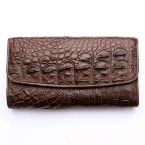 Dark Brown Genuine Crocodile Backbone Skin Womens Wallet