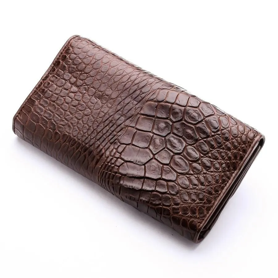 Dark Brown Genuine Crocodile Backbone Skin Womens Wallet