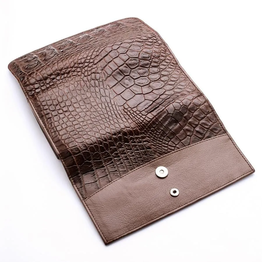 Dark Brown Genuine Crocodile Backbone Skin Womens Wallet