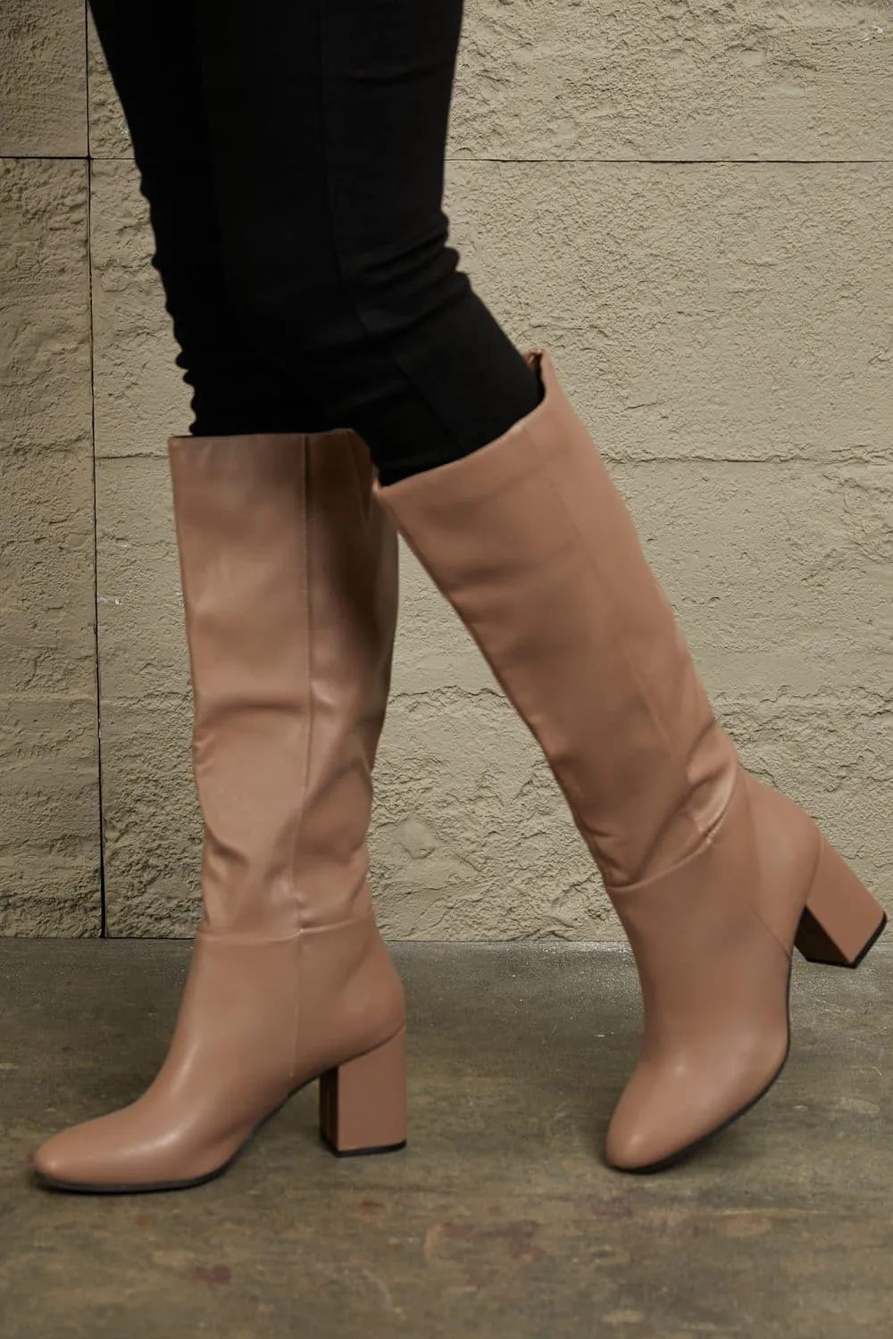 East Lion Corp Block Heel Knee High Boots, Mocha