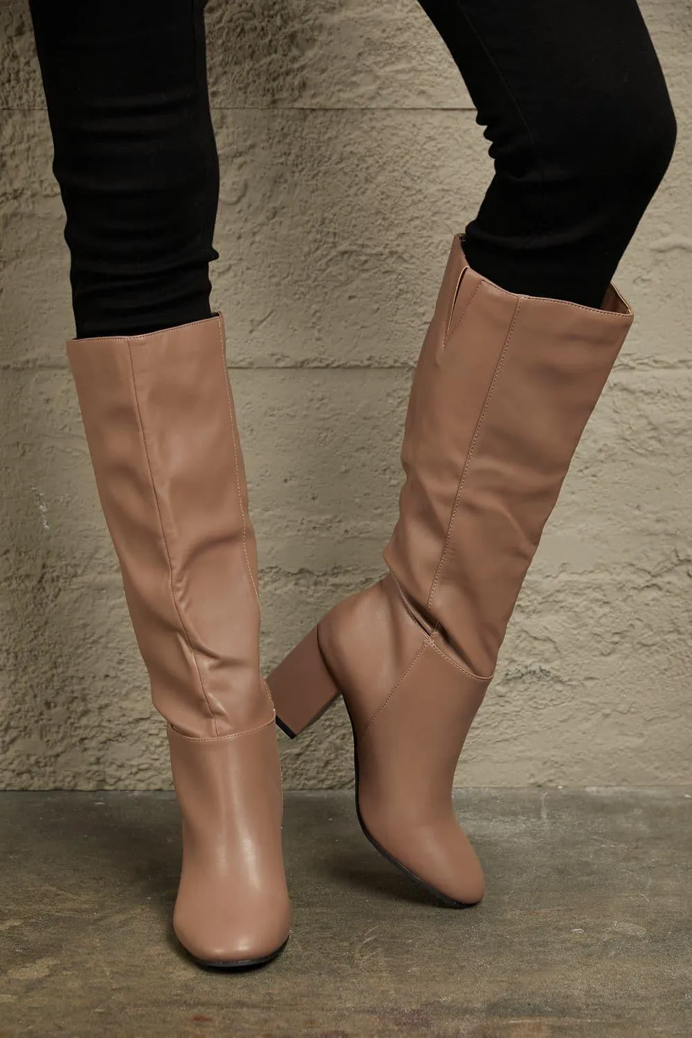 East Lion Corp Block Heel Knee High Boots, Mocha