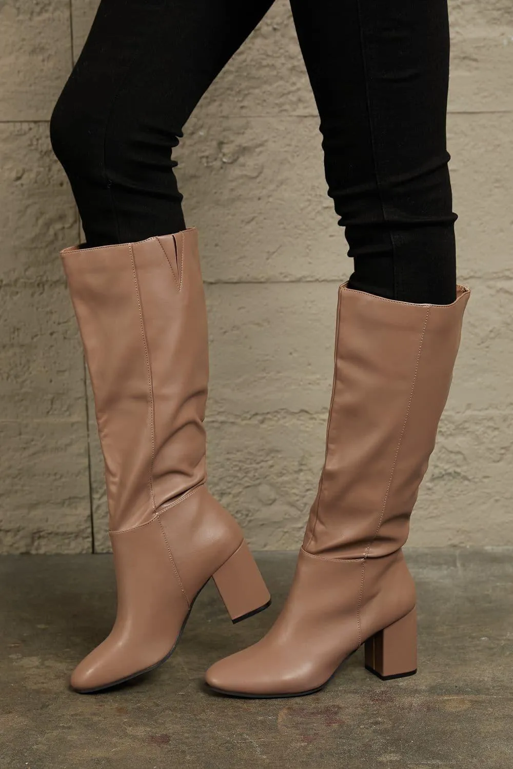 East Lion Corp Block Heel Knee High Boots, Mocha