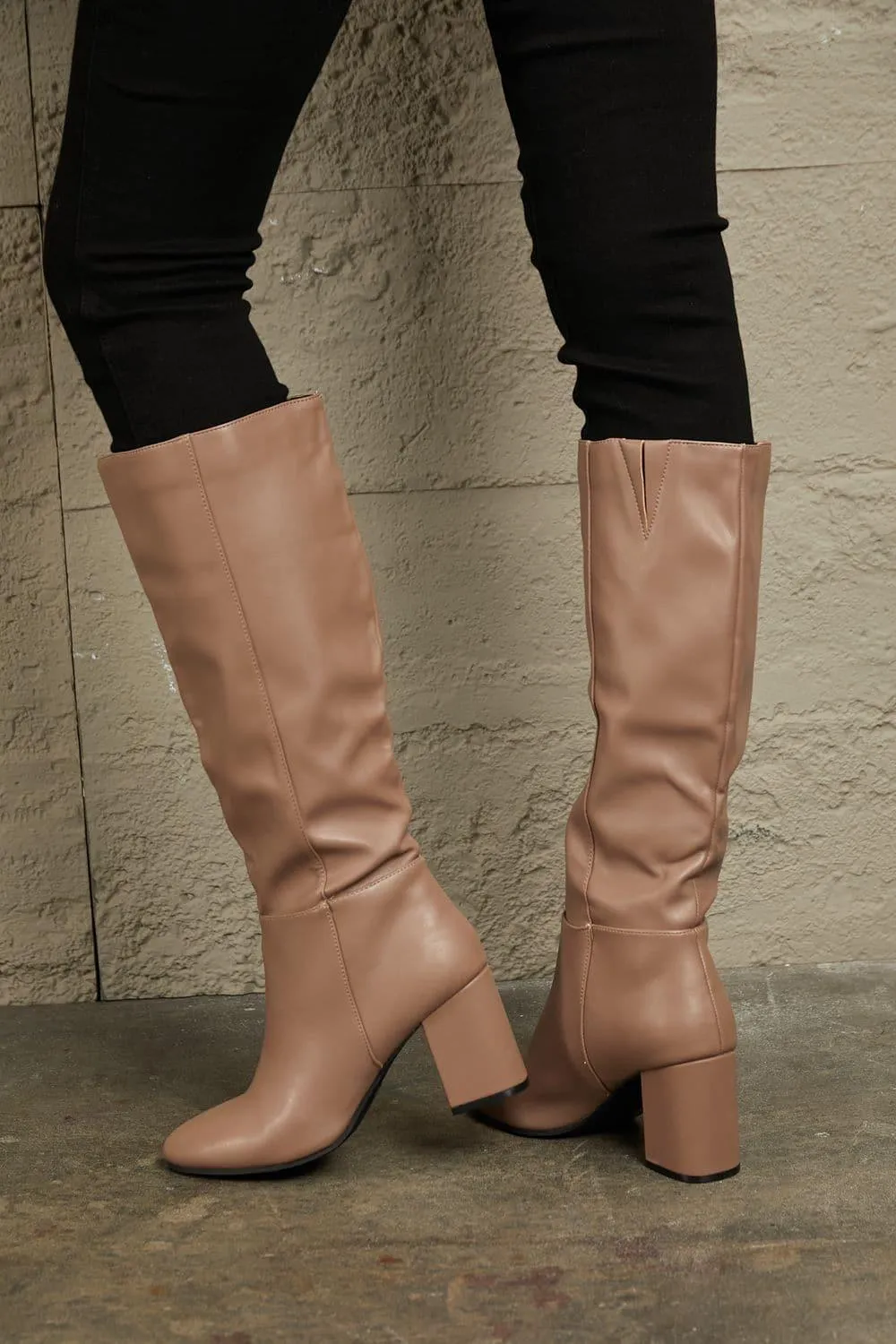 East Lion Corp Block Heel Knee High Boots, Mocha